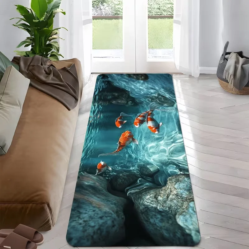 2D Koi Fish Pond Printed Area Rug, Soft Floor Mat for Living Room Bedroom Entryway, Zen Nature Themed Home Decor Carpet