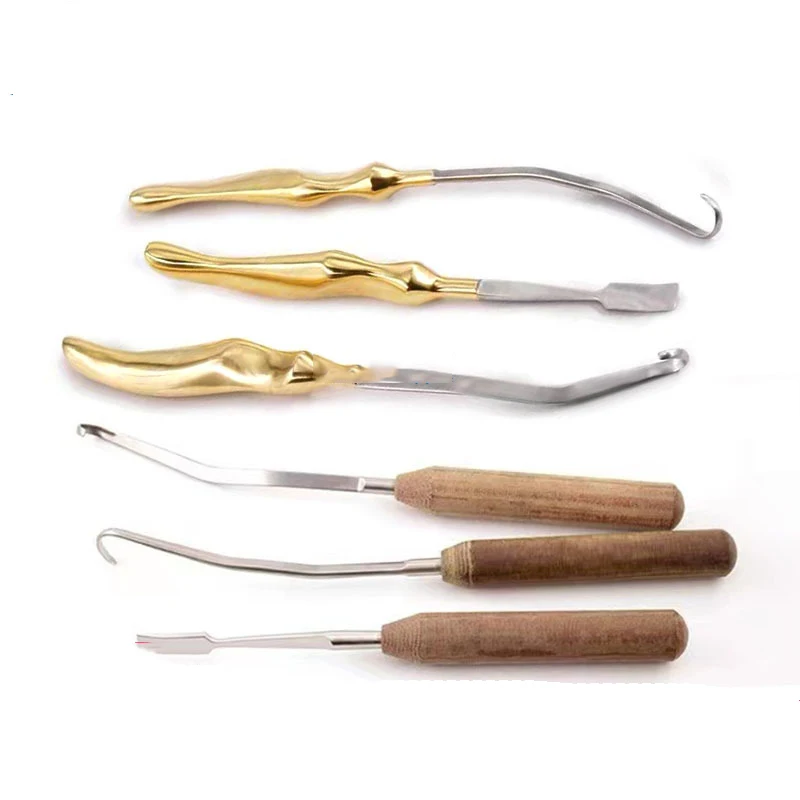 Pelador de cartílago de costilla Nasal con mango dorado, seis juegos de pelador de doble cabeza izquierda y derecha, Retractor tipo L