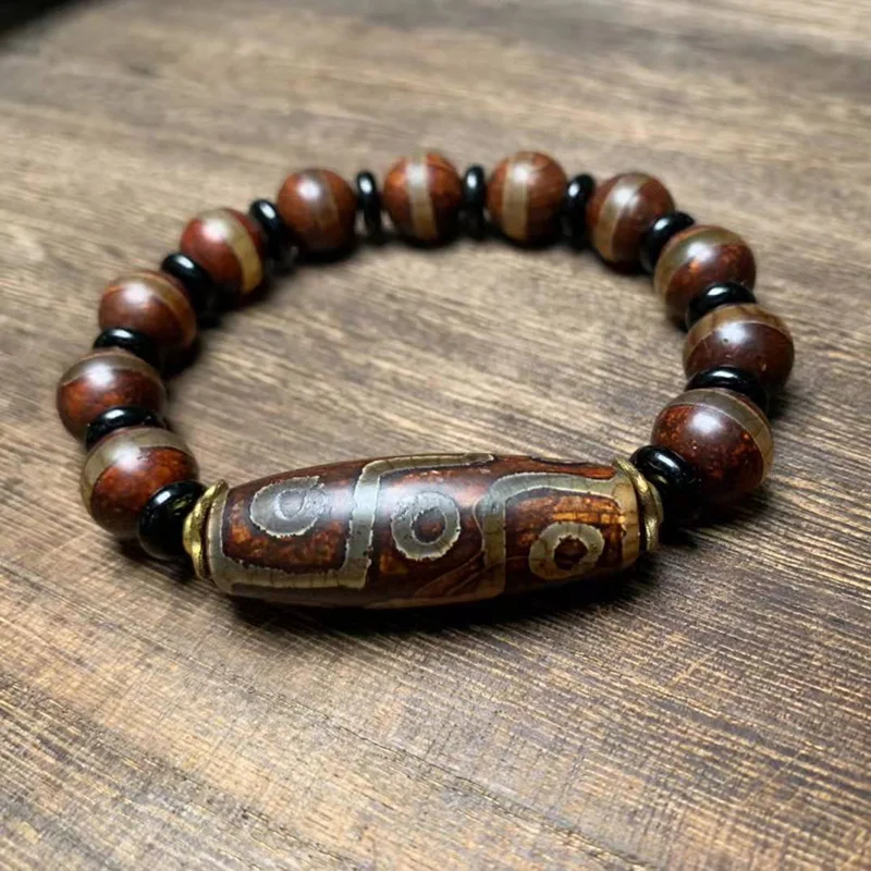 Natural Agate First-line Bead with Nine Eyes Bead Bracelet for Men and Women Retro Ethnic Bracelets