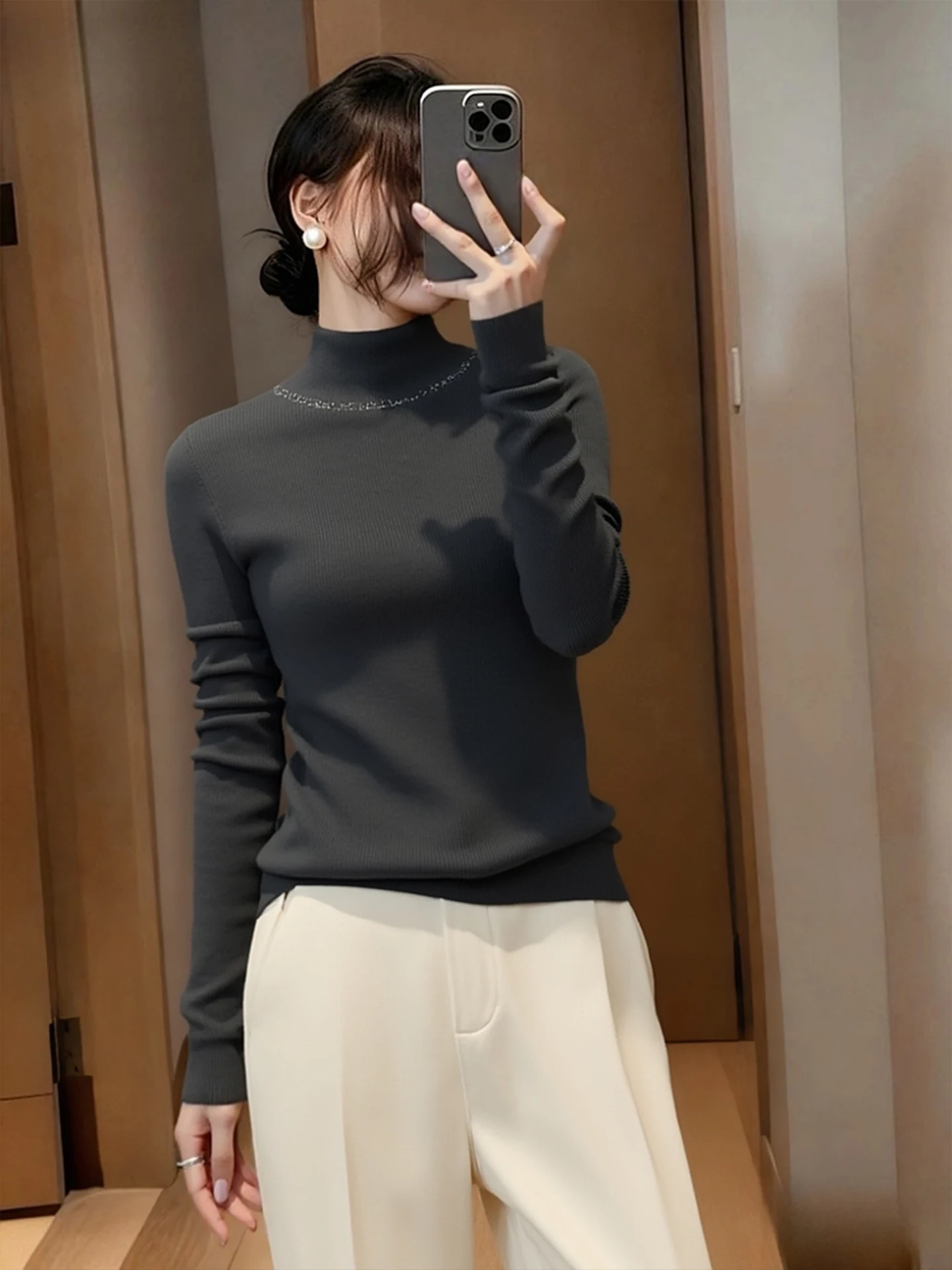

Trendy Korean Loose Knitted Sweater Women's Base Layer Long Sve Warm Faionable Top Winter Commute Sle Inner Wear
