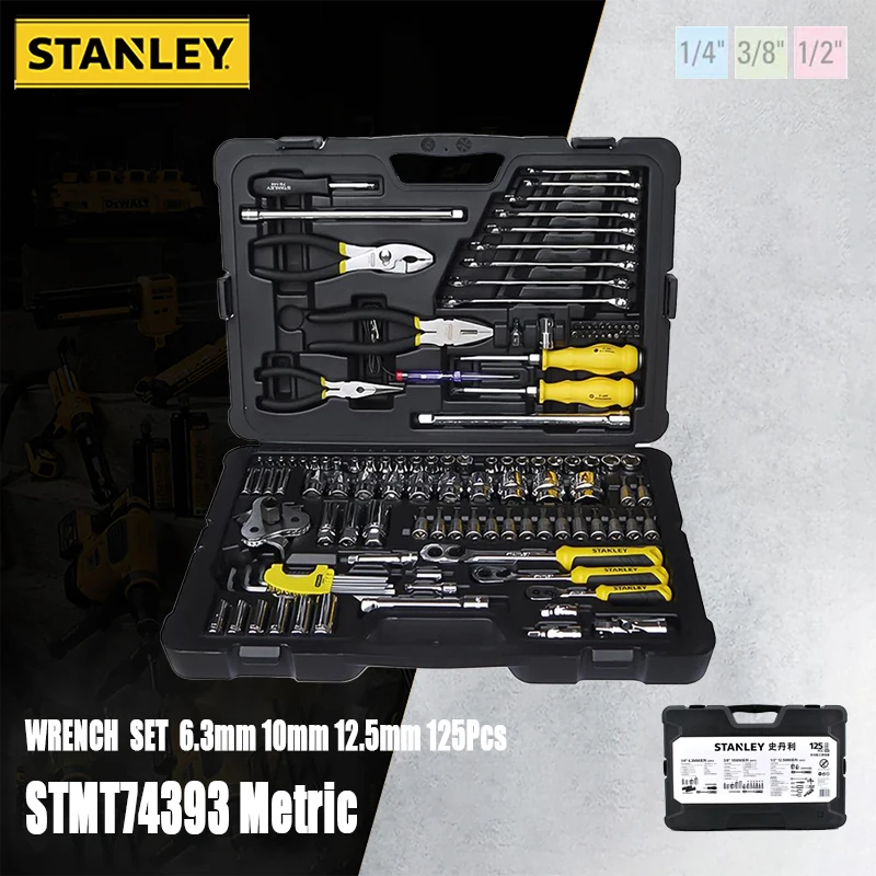 

Stanley STMT74393 125pcs Metric 6.3mm(1/4inch) 10mm(3/8inch) 12.5mm(1/2inch) Professional Mechanic Car Repair Wrench Set