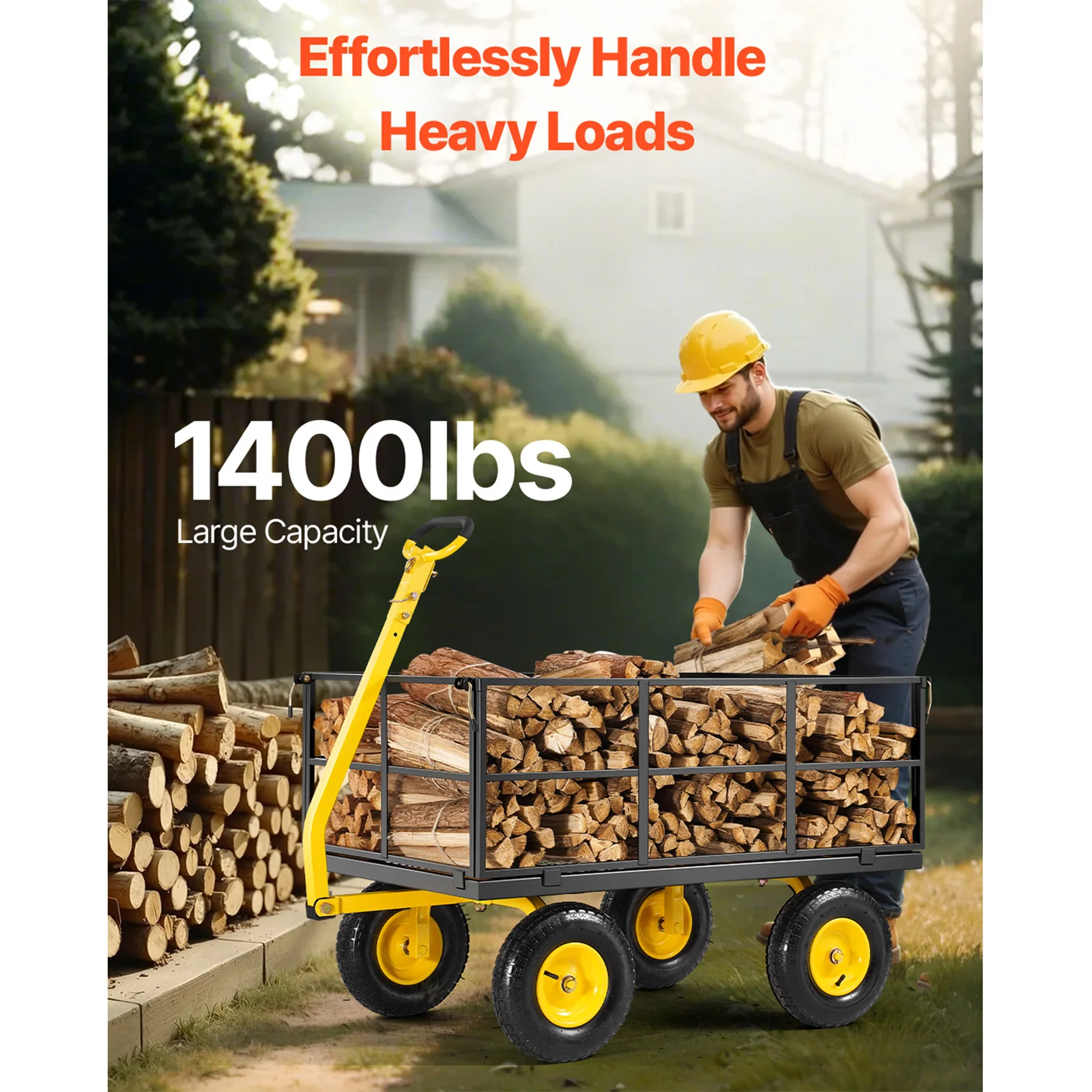 1400 Lbs Steel Garden Cart, 2 in 1 Outdoor Metal Utility Wagon Yard Trailer with 13