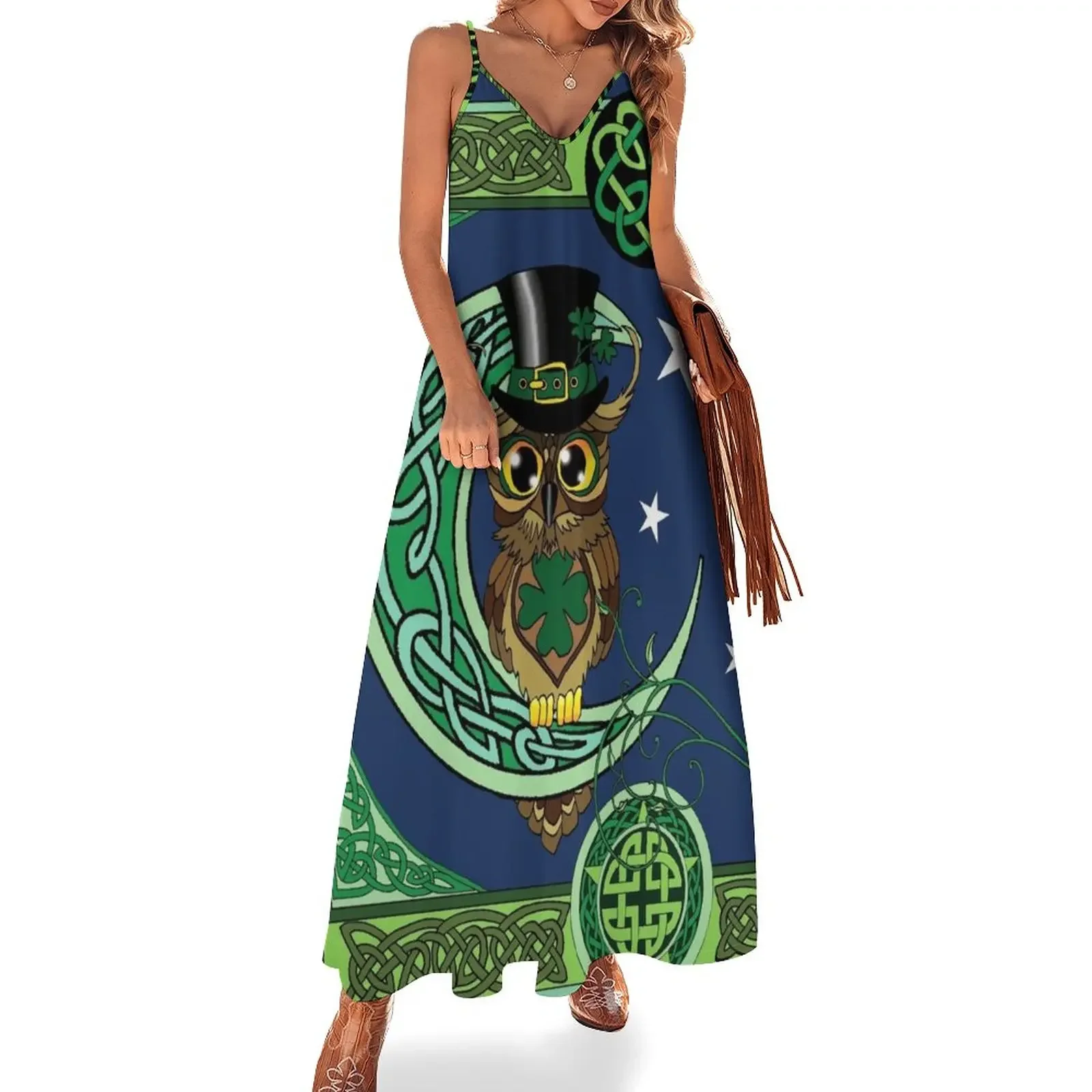 

Cute Irish Celtic Owl Sleeveless Dress Female dress evening dress woman