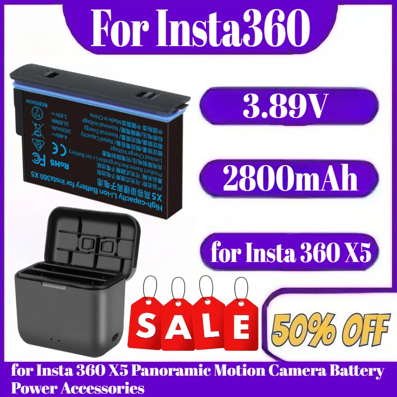 

3.89V 2800mAh For Insta360 X5 Battery 2800mAh for Insta 360 X5 Panoramic Motion Camera Battery Power Accessories