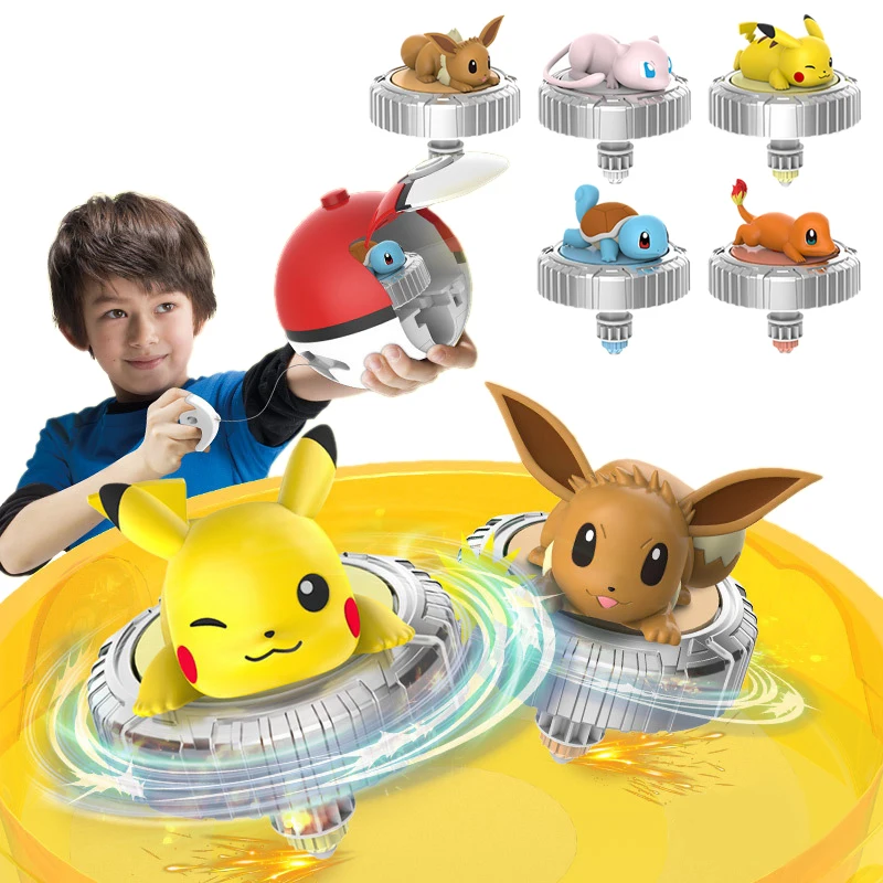 Pokemon Figure Battle Spinning Top Pikachu Pokeball Charmander Squirtle Mew Eevee Interactive Pvp Game Kids Toys Birthday Gifts