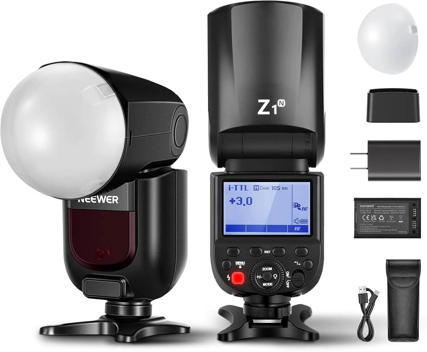 NEEWER Z1-N TTL Round Head Flash Speedlite for Nikon with Magnetic Dome Diffuser, 76Ws 2.4G 1/8000s HSS Speedlight
