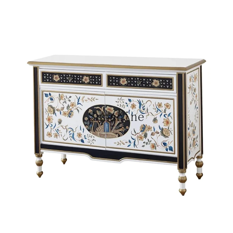 Painted American light luxury solid wood double door porch cabinet, small apartment decorative cabinet  FT