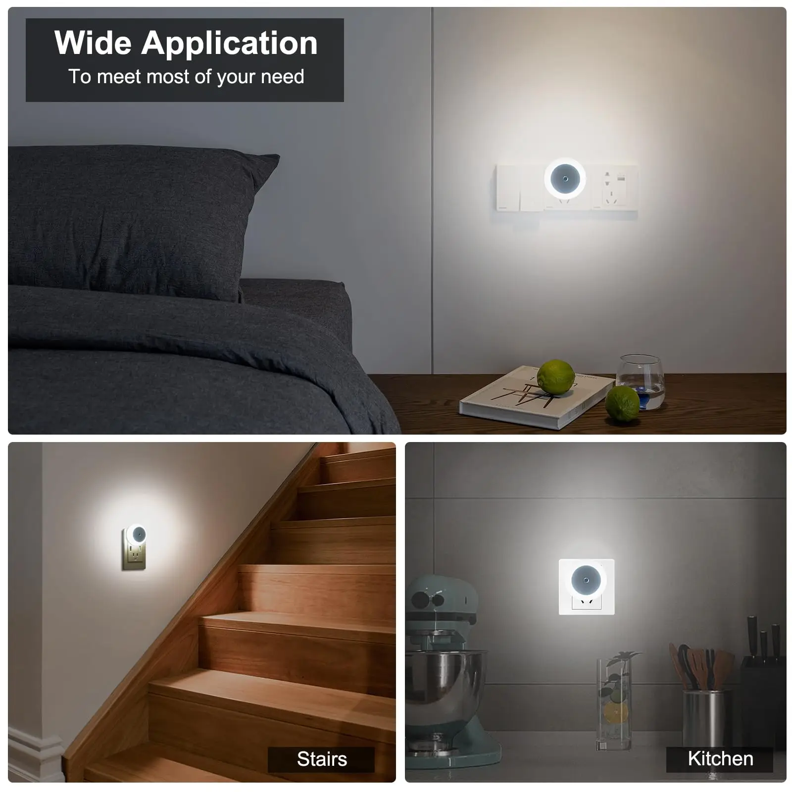 EU US Dark Sensor LED Night Light Wireless Round Wall Lamp Baby Nursery Living Room Bedroom Hallway Kitchen Bathroom Cabinet