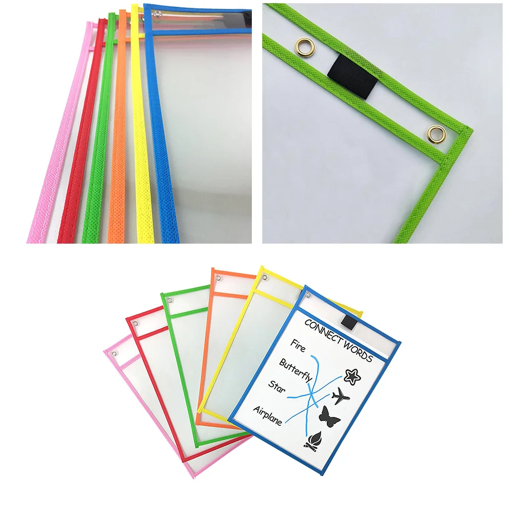 Pochettes pour fichiers effaçables à sec, 10 pièces, couleurs assorties, pochettes pour documents imperméables en PVC, fournitures de papeterie scolaires et de bureau