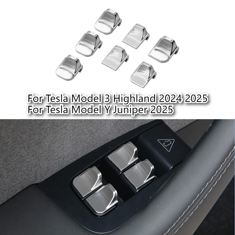 

For Tesla Model Y Juniper 2025 Model 3 Highland Window Lift Button Sequins Trim ABS 7PCS Window Switch Button Cover Accessories