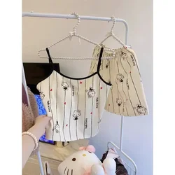 Sanrio Hello Kitty Sleeveless Suspender Pajamas Summer Shorts Breathable with Chest Pad Women's Clothing Home Sexy Pajamas Set