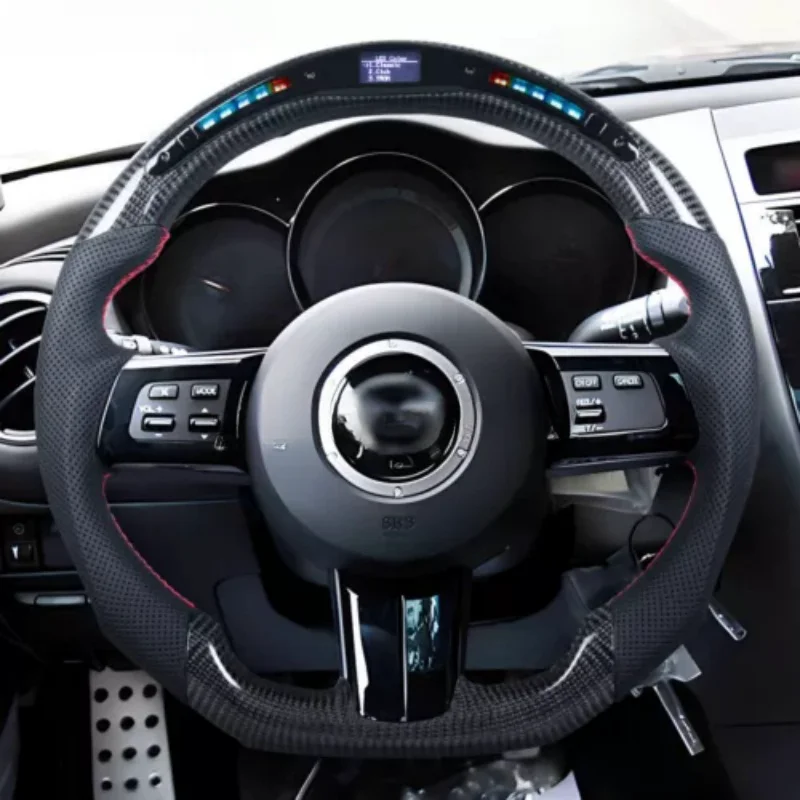 Real Carbon Fiber LED Steering Wheel Compatible with Mazda RX8, Custom Sport Steering Wheel, Fit for More Car Models Car Interio