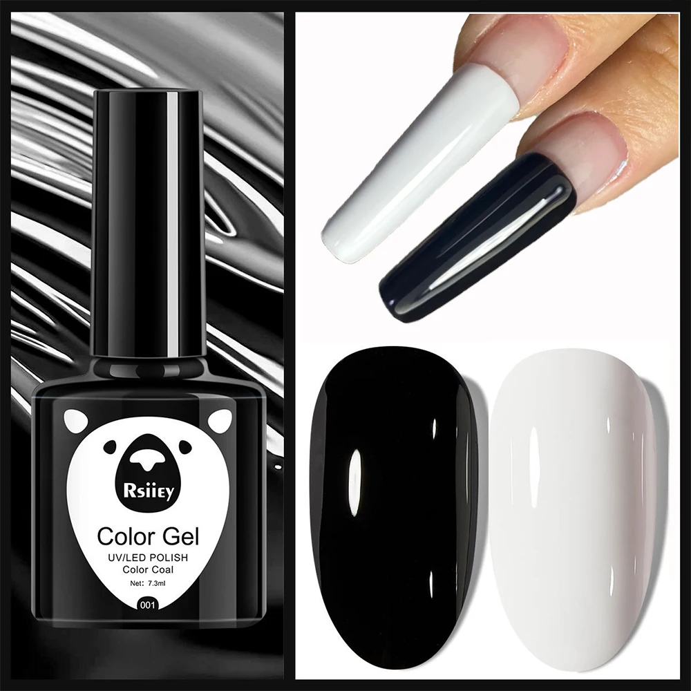 7.3ml Professional Black White Nail Gel Polish Semi Permanent Solid Color Gel Black&White Base Top Coat  Soak Off Nail UV Gel