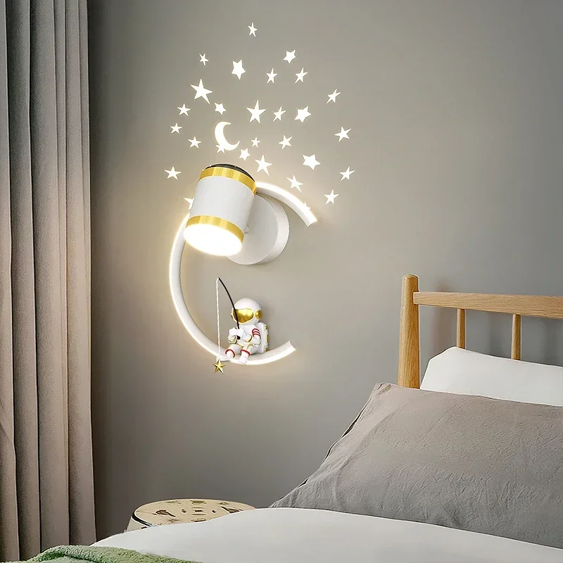 Cartoon Background Wall Led Lights Modern Minimalist Astronaut Bedroom Bedside Sconce Lamps for Room Children's Home-appliance