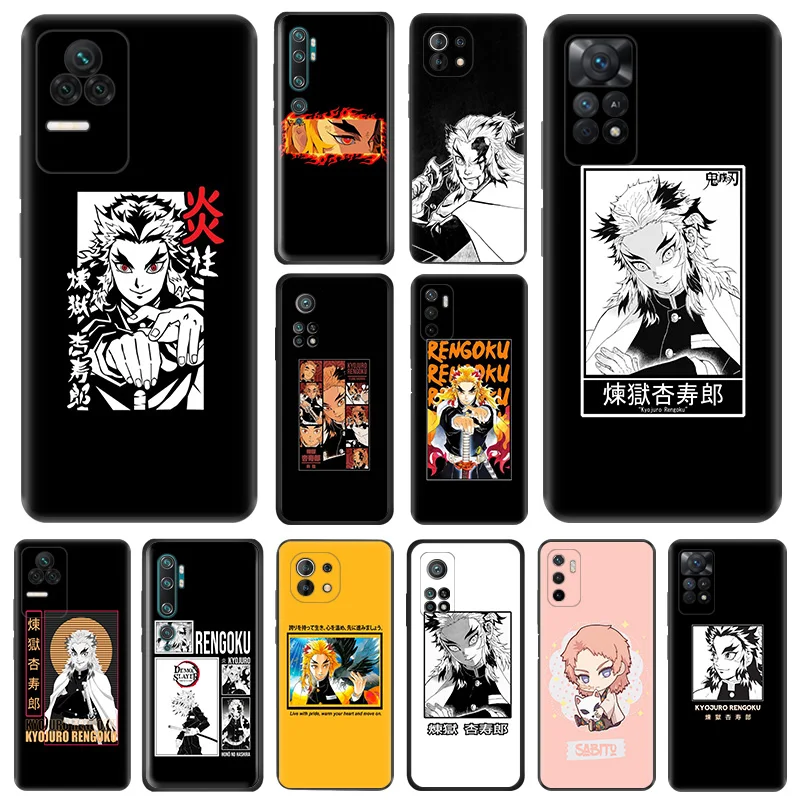 Matte Phone Case For Redmi Note 11 Pro 10 11s 10a 10c Xiaomi 11t 10t Note10 Lite Rengoku Kyoujurou Demon Slayer Black Soft Cover