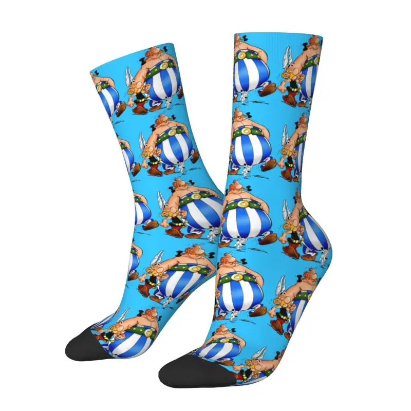 Custom Anime Asterix Obelix Idefix Mens Crew Socks Unisex Kawaii Spring Summer Autumn Winter Dress Socks