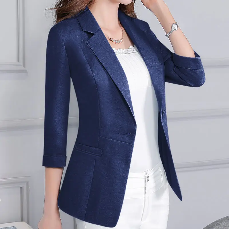 Moda coreana elegante jaqueta feminina moda casual algodão linho mistura feminino blazer requintado casaco de escritório roupas