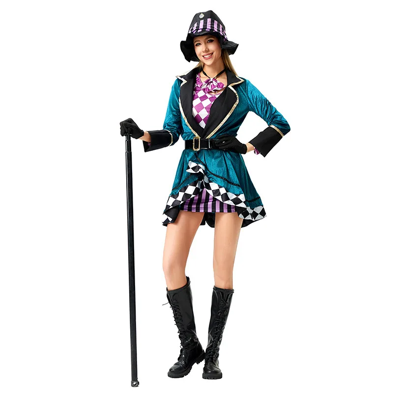 loween Alice Mad Hatter Silk Adult Magician Performance Costume Nightclub Animal Trainer Stage Performance Outfit Women's ...