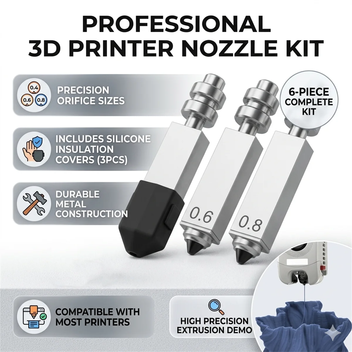 

For Flashforge AD5X Nozzle Upgrade Detachable 0.4 0.6 0.8mm for Anycubic KobraX Combo Hotend Extruder Quick Release Heater Block