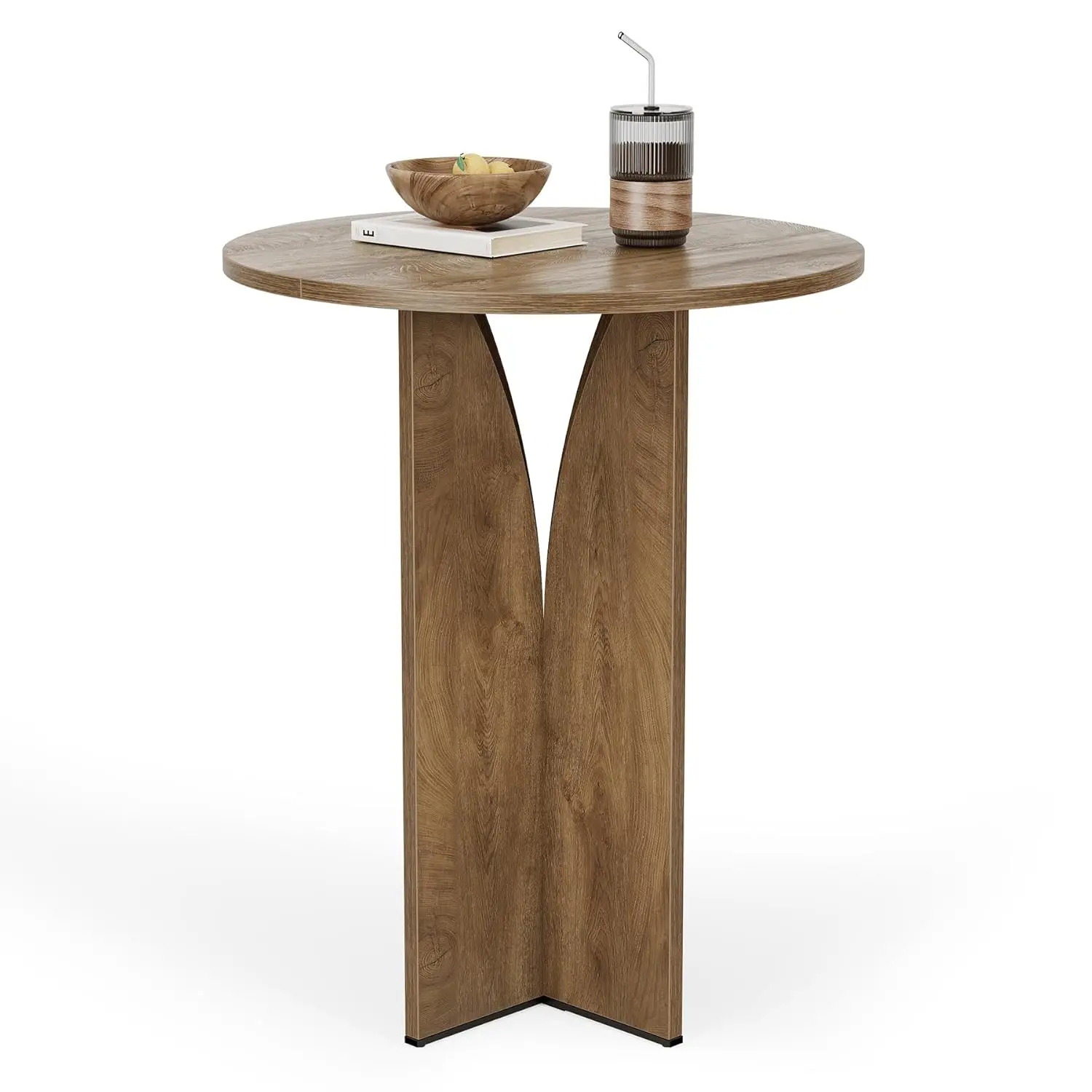 #Round Counter Height Bar Table 31.5in Wood High Top Pub Bistro Kitchen Dining Small Space,Brown,Customized