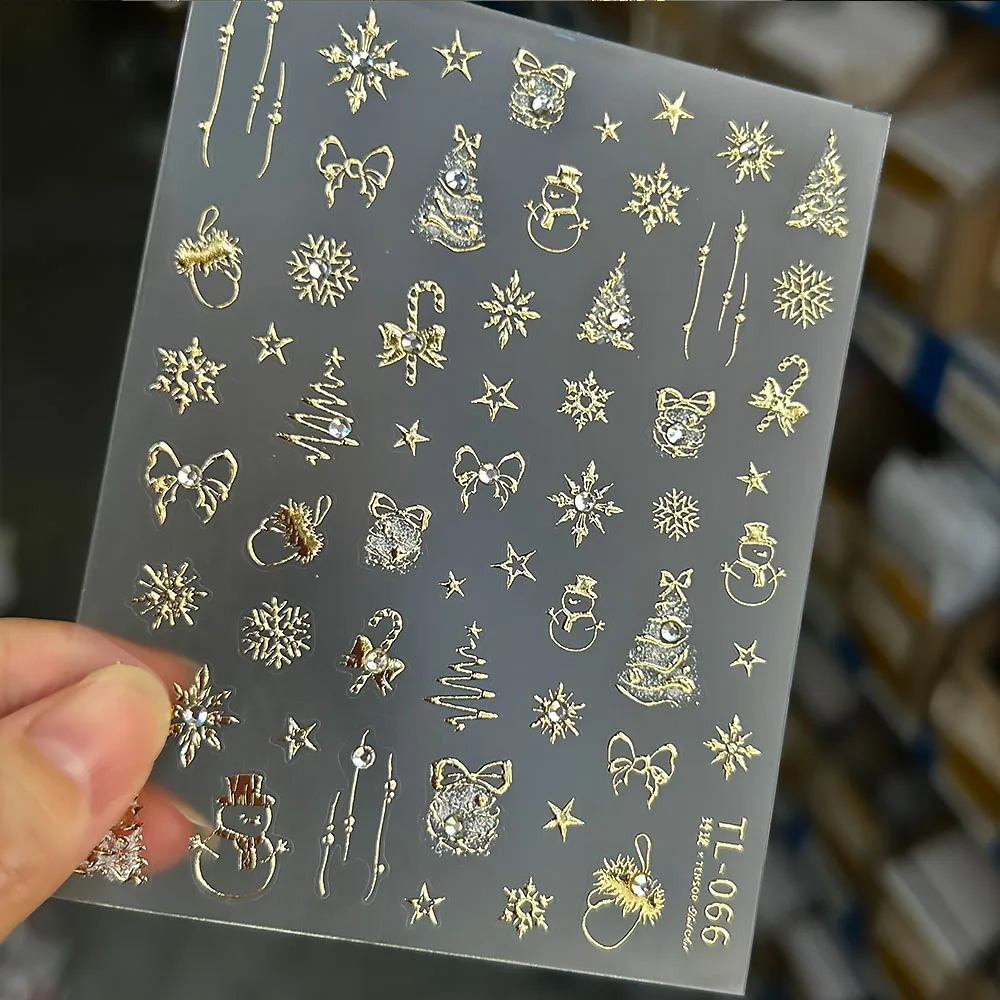 1 pièces strass doré flocon de neige nœud papillon étoile ongles décalcomanies doré arbre de noël Nail Art autocollants belle wapiti manucure curseurs