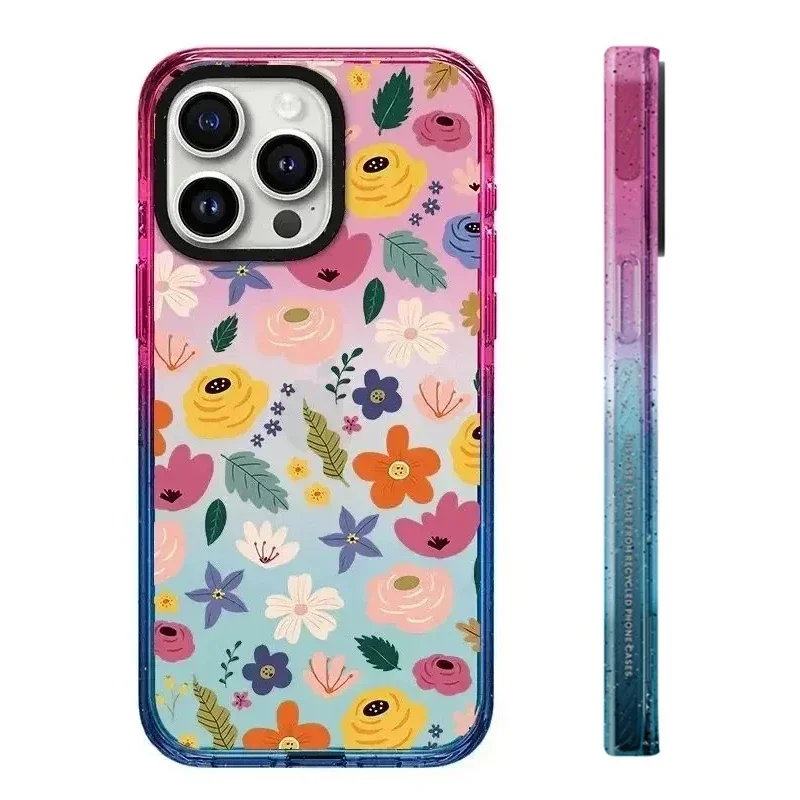 

2.0 Acrylic Colorful Border Flower Pattern iPhone 11 12 13 14 15 Pro Max Protective Case