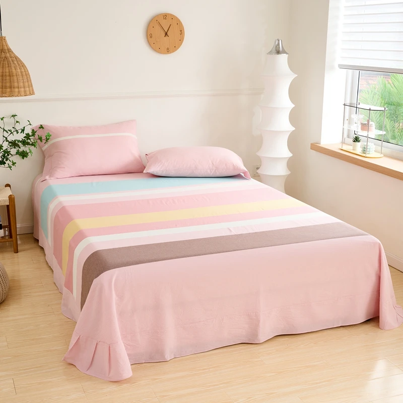 Colorful Lines Bed Sheet Set Modern Simple Cotton Ruffles Bed Sheet Breathable Skin-friendly Bedspread Bedroom 3Pcs Bedding Set