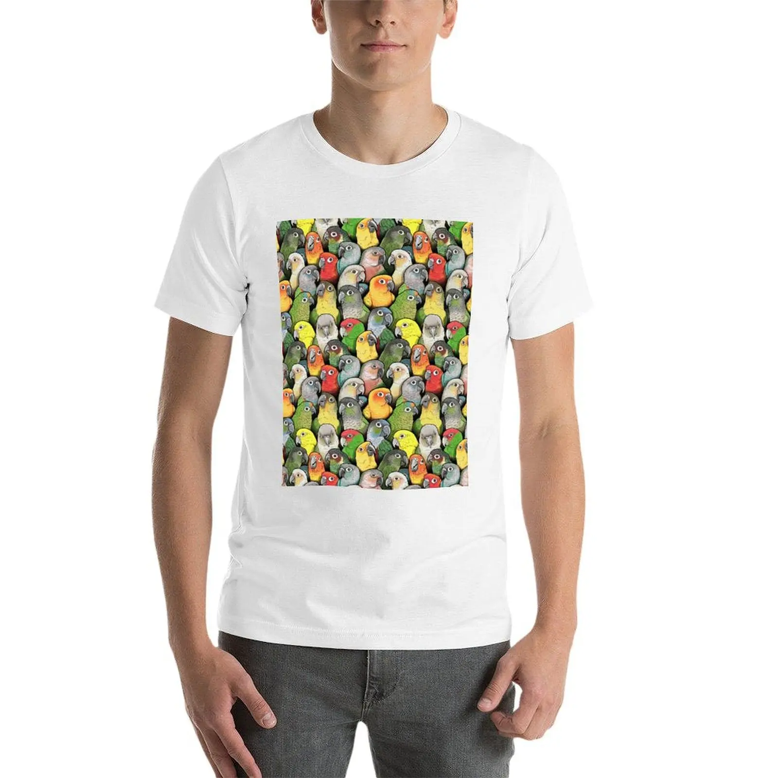 تي شيرت Color of Conures تي شيرت للرجال بقصة ضيقة تي شيرت جرافيك تي شيرت شخصي