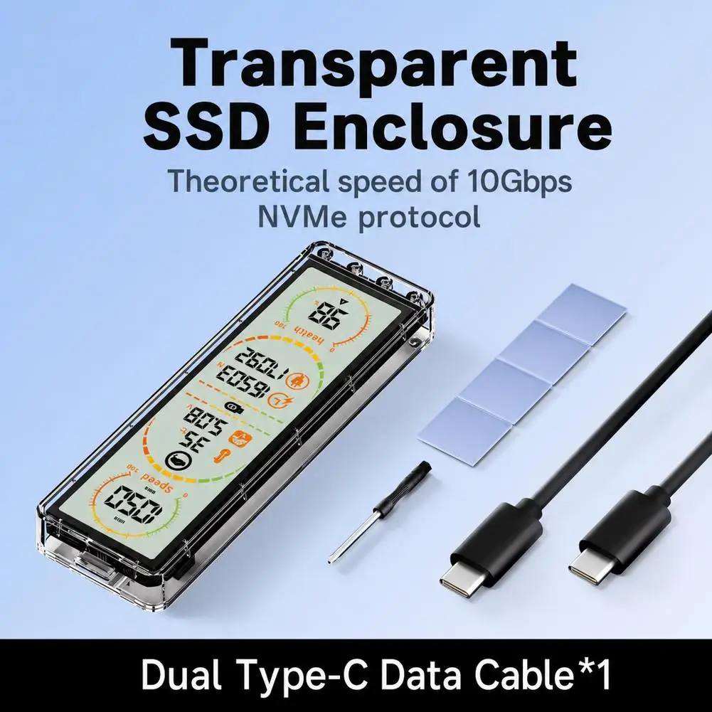Huisheng Mobile Solid State Drive Box Screen Display M.2 NVMe Protocol Suitable For Mobile Phones And Computers Dual-purpose SSD