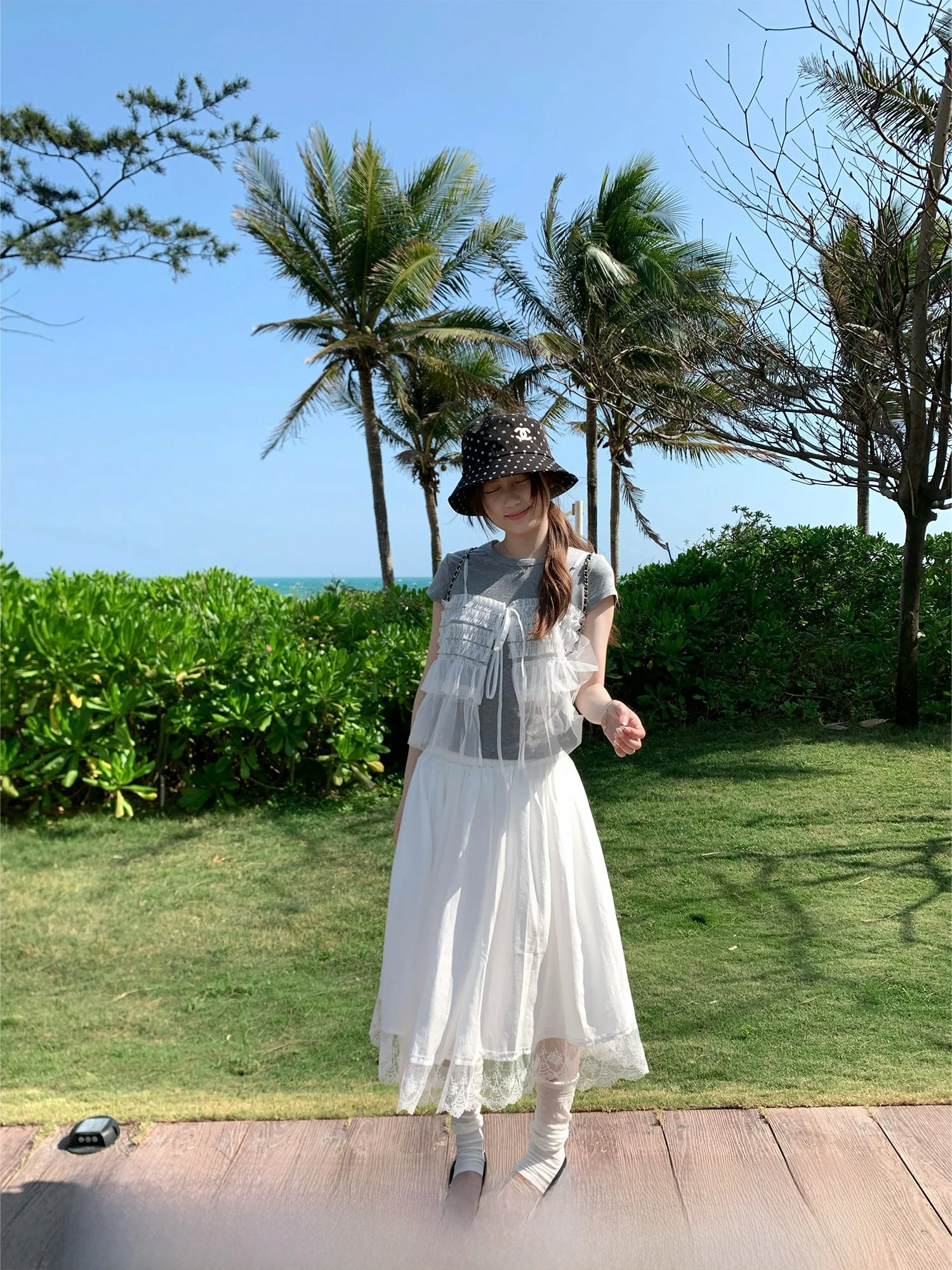 

Новая женская юбка миди Kong Zhen Fan 2026 года, белая, с оборками и кружевом, свободного кроя, на резинке, для девушек