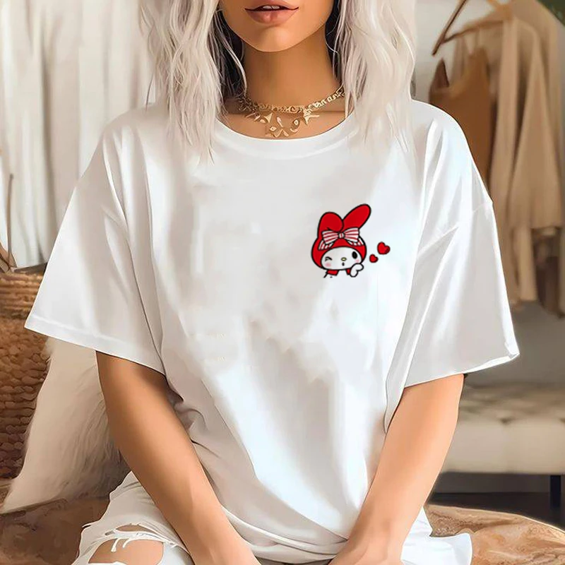 

Summer Harajuku Women T Shirt Cute Anime Melody Prints Aesthetic Y2k Cartoon T-shirt New Casual Short Sleeved Streetwear Tees