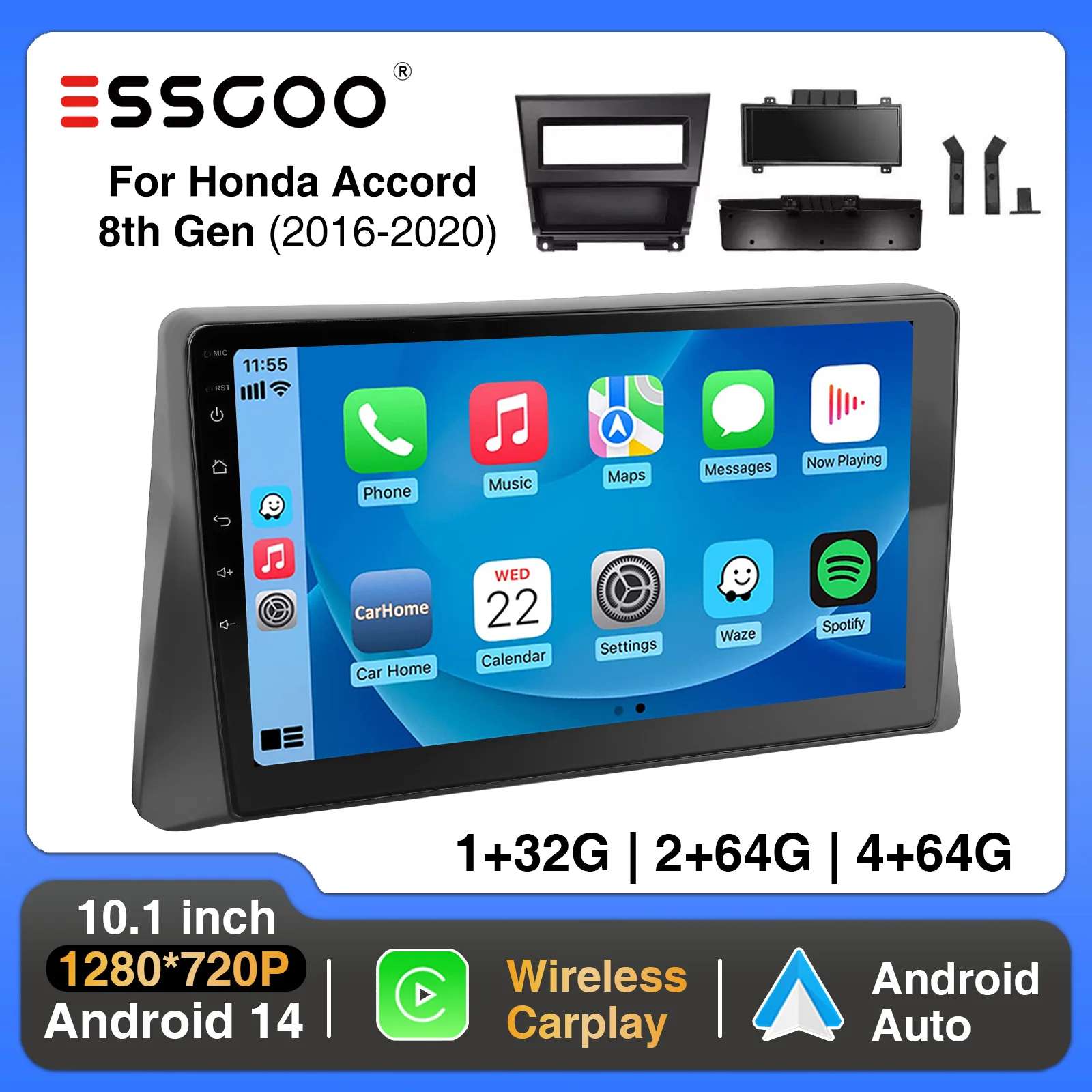

ESSGOO 10" for Honda Accord 8th 2008-2013 Android 14 Car Stereo Radio Carplay/Android Auto Touchscreen GPS Nav Wifi BT USB SWC