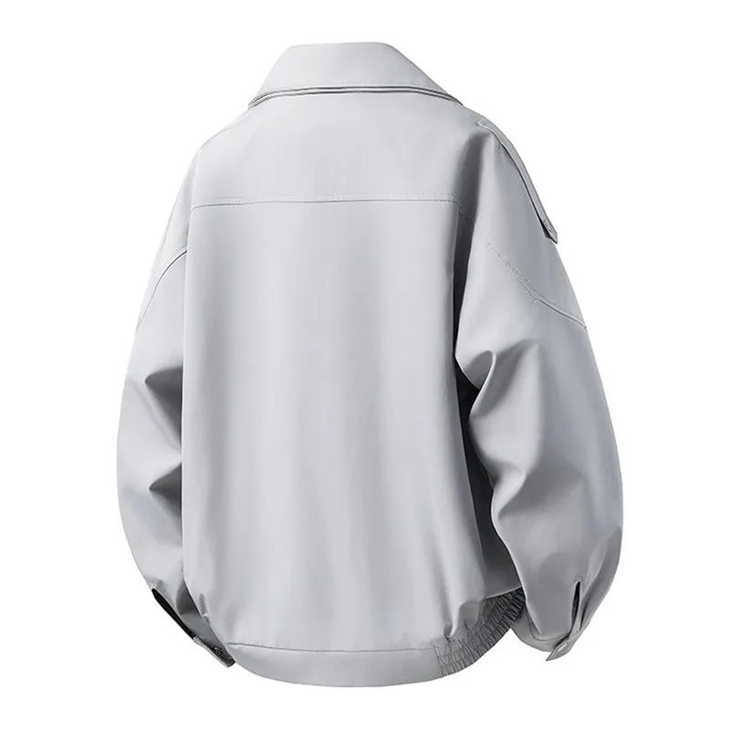 Spring Autumn Youthful Vitality Casual Jacket Men Fashion Zipper Turn Down Collar Loose Jackets Loose Couple Outerwear Plus Size