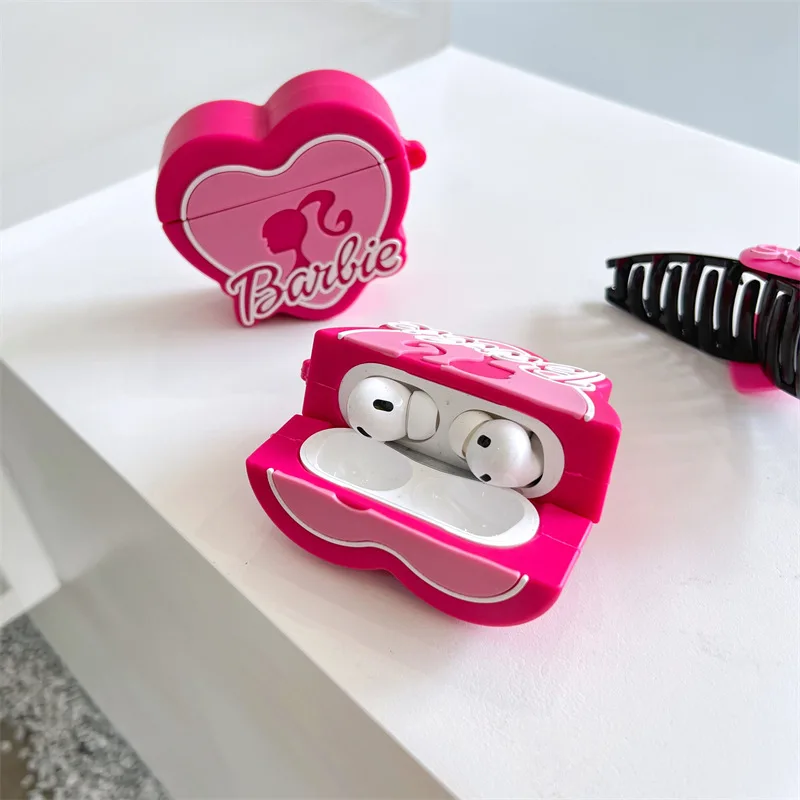 3D Heart Shape Fashions Barbie Pink Earphone Cover For Apple AirPods 1 2 3 Airpods Pro/Pro2 Wireless Bluetooth Headphone Case