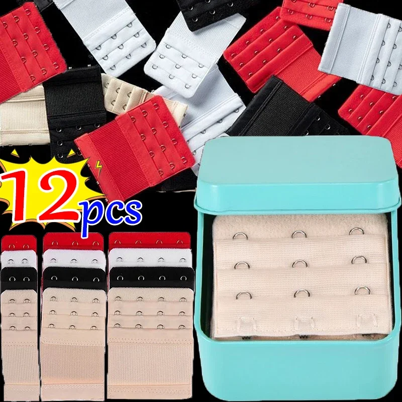 3/12Pcs Women's Bra Extender 6/9/12 Hooks Clips Adjustable Bra Buckle Sets Ladies DIY Elastic Underwear Extension Strap Clothing