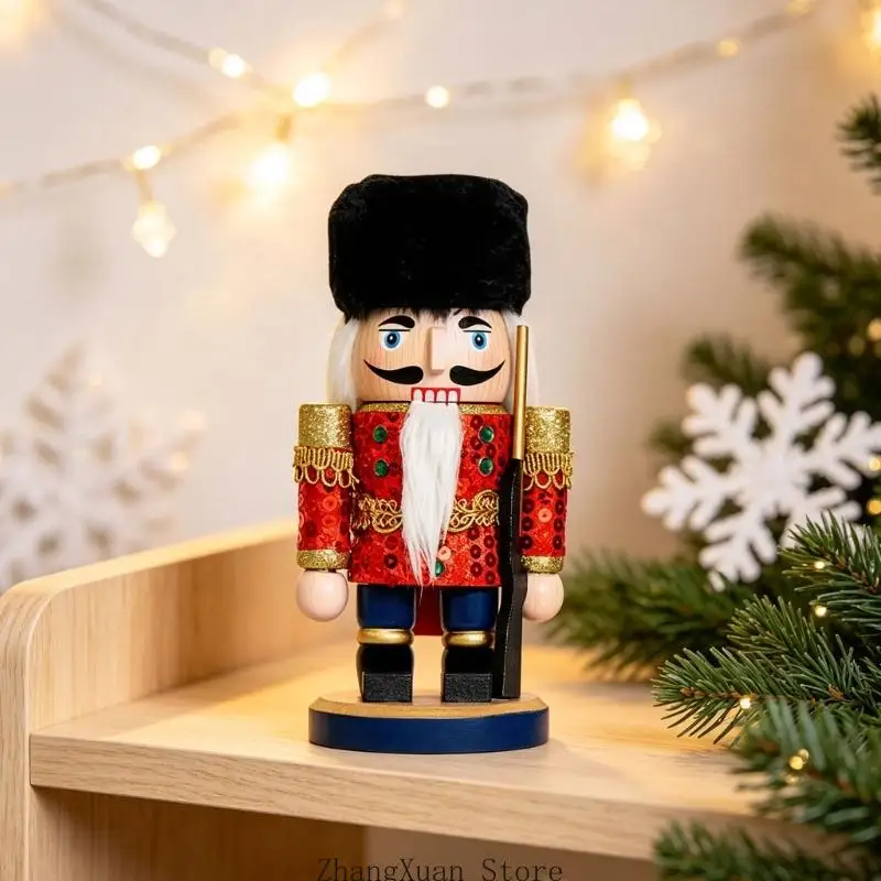 Wooden Christmas Nutcrackers with Sequins Decors, Red Soldier Shelf Accent Figure 3XUF