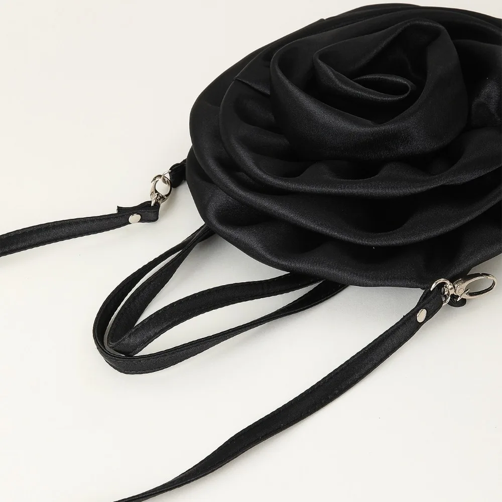 Pleated Flower Rose Handbags Luxury Solid Color Silk Satin Party Clutches Large Capacity Evening Purse Ladies