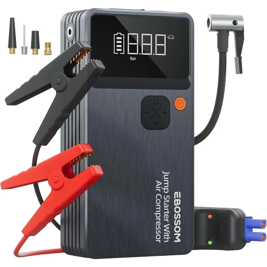 

Car Battery Jump Starter with Air Compressor and Tire Inflator: Smart Jumper Cables LED Light Emergency Car Kit for Vehicles Co