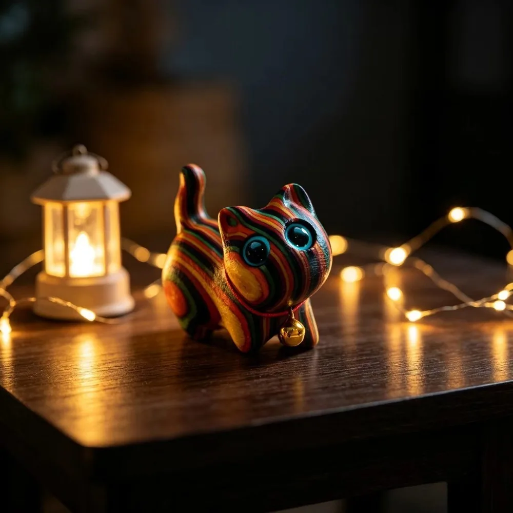 1 Painted Wooden Kitten Sculpture - Creative Small Cat Home Decor Festival Entrance Ornaments Wooden Statue for Indoor Garden