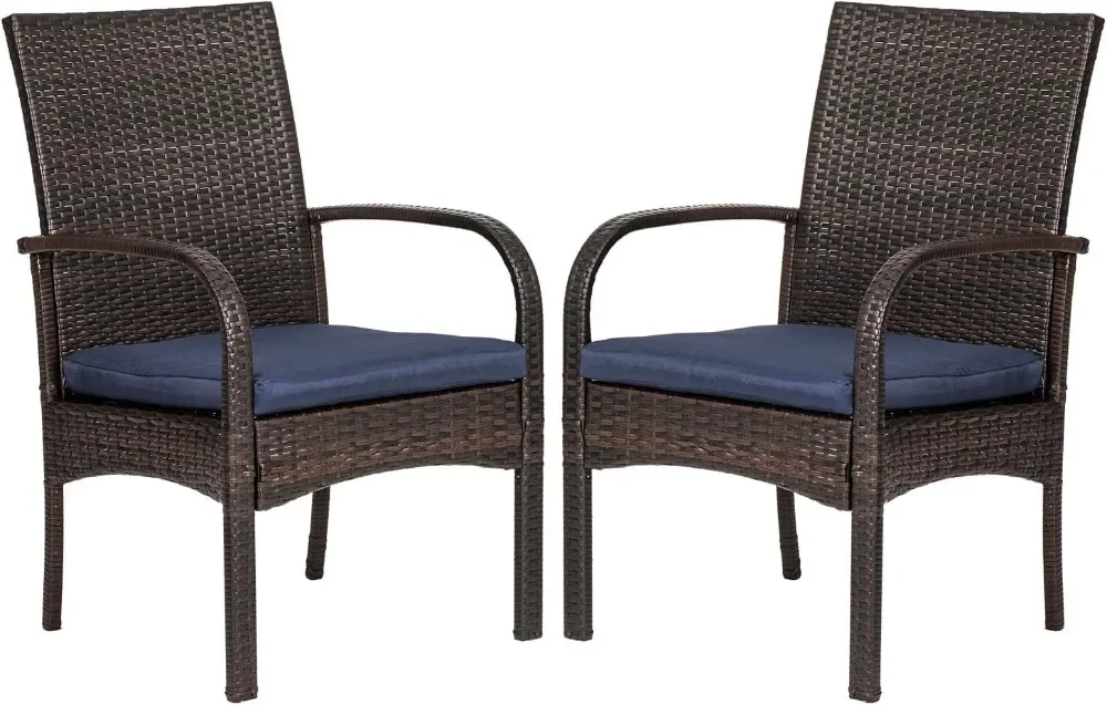 

2 Pack Wicker Patio Dining Padded Cushions Outdoor Rattan Chairs with Armrest Support 350 lb, Brown