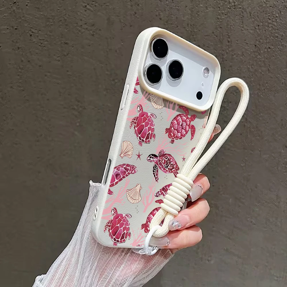 Niedliche Handgelenkschlaufen-Hülle für iPhone 13 14 16 Pro Max Hüllen iPhone 11 12 17 ProMax 13 15 Plus XR Sea ​ ​ Turtle INS mit Lanyard-Hülle – Detail 1