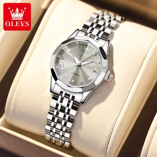 OLEVS, relojes elegantes de la mejor marca para mujer, reloj de pulsera de cuarzo Original con espejo rombo para mujer, reloj de pulsera de acero inoxidable con diamantes a la moda resistente al agua