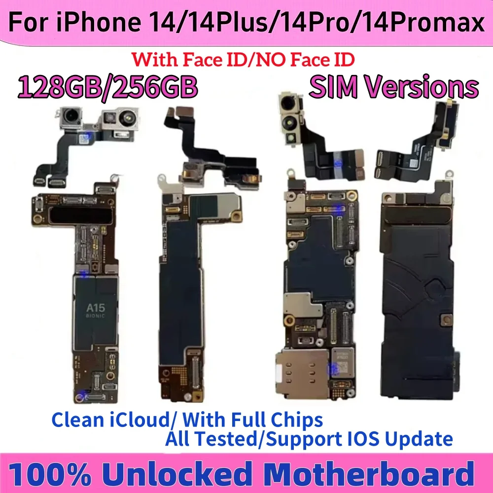 

Полностью протестирована для iPhone 14 Pro Max 14 Plus, материнская плата с Face ID, SIM-версия, разблокированная, бесплатная, чистая материнская плата iCloud