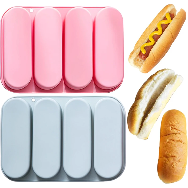 

Hot Dog Bun Pan Silicone Hotdog Bun Pan Non-Stick Hot Dog Bun Mold 4 Cup Bread Forms Crispy Sandwich Baking Tray