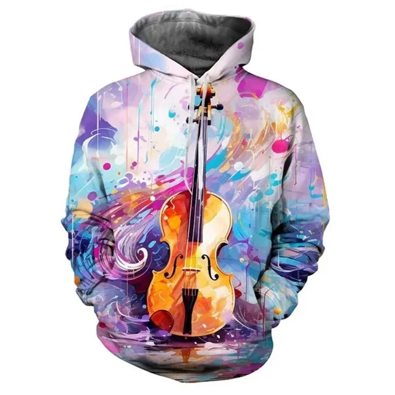 

Novelty Graffiti Guitar 3D Graphic Hoodies Fashion Casual Colorful Art Splash Couple Hoodie Trendy Men Leisure Sweatshirt Tops