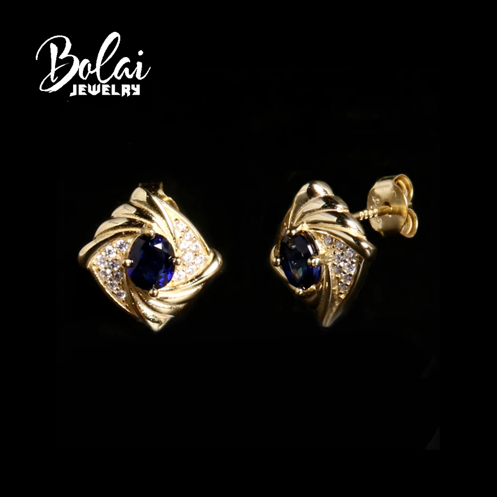 

Simple 925 Sterling silver yellow earrings 1.1ct Natural oval 4*5mm sapphire fine jewelry for women's exquisite engagement gifts