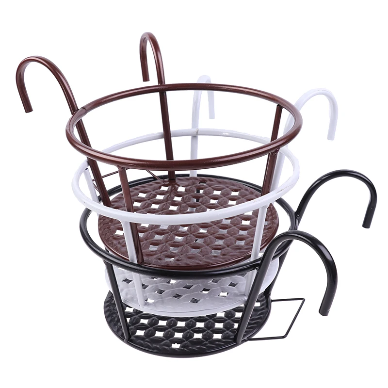 Outdoor Hanging Basket Plant Iron Racks Fence Balcony Round Flower Pot Decor Plant Pots Hanging Planter