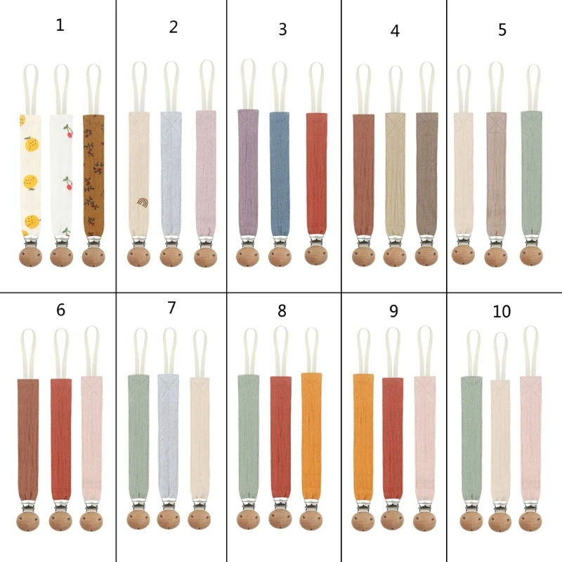3pcs Cotton Wooden Pacifier Clip for Baby Girl Boy Soother Chain Holder Babies Newborn Teething Toy Shower Gift