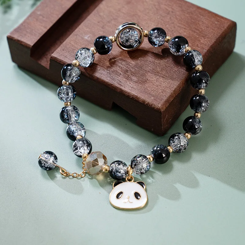 China-Chic Cute Panda Bracelet Black and White Firecracker Glass Crystal Beads Handmade Hand String Women Summer Fashion Jewelry