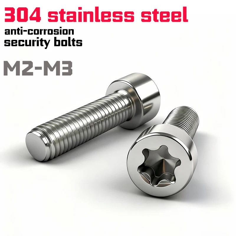 304SS Torx Socket Cap Security Screws, Anti-Disassembly Cylinder Head Tamper Resistant Bolts M2.5 M3 30-50Pcs Hardware Fittings